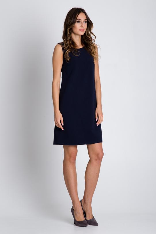 Granatowa sukienka na grubych ramiączkach - 3