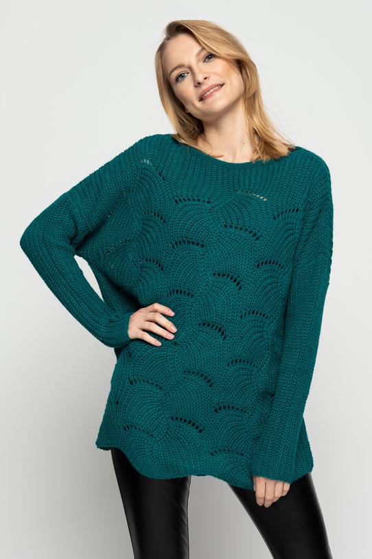 Luźny zielony sweter z oczkami - 1