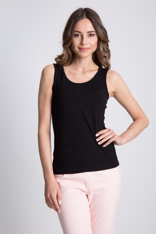 Dzianinowy czarny top na ramiączkach - 1