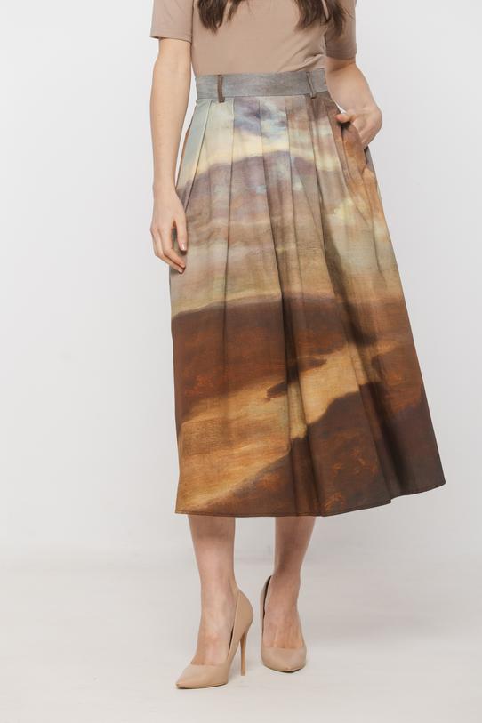 Artystyczna bawełniana spódnica z printem Chełmońskiego - 2