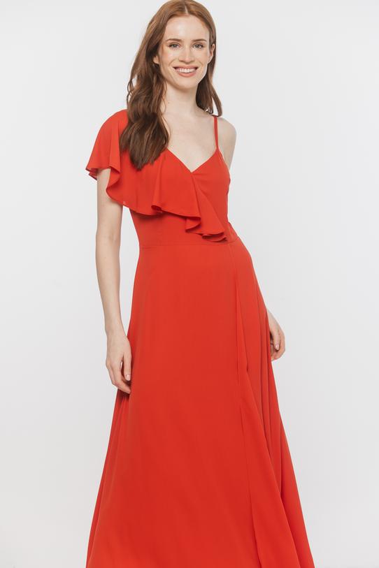 Asymetryczna rozkloszowana sukienka maxi z falbaną - 2