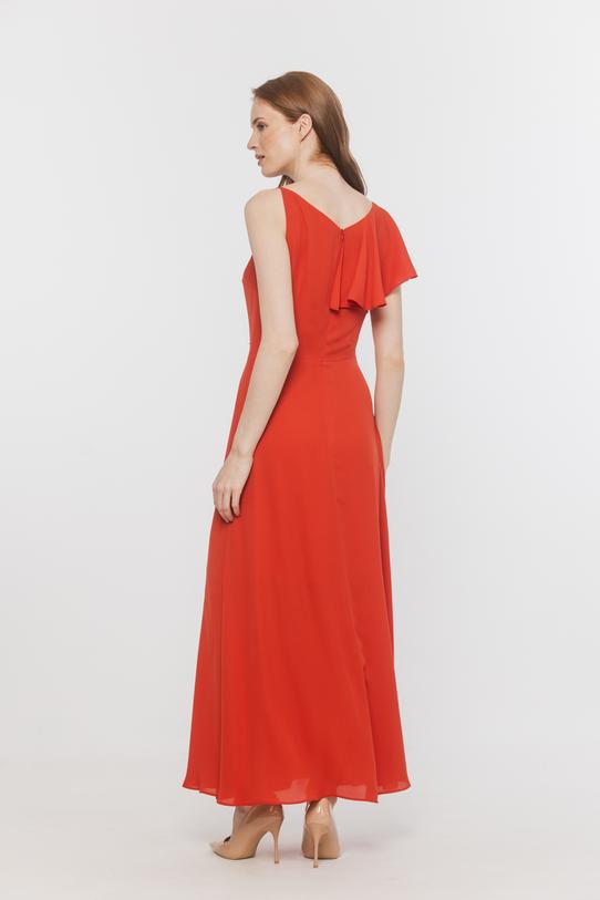 Asymetryczna rozkloszowana sukienka maxi z falbaną - 3