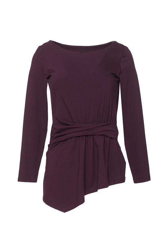 Asymetryczna śliwkowa bluzka z marszczeniem - 1
