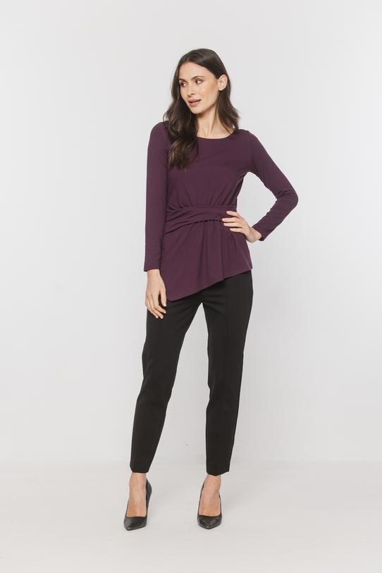 Wizualizacja Asymetryczna śliwkowa bluzka z marszczeniem