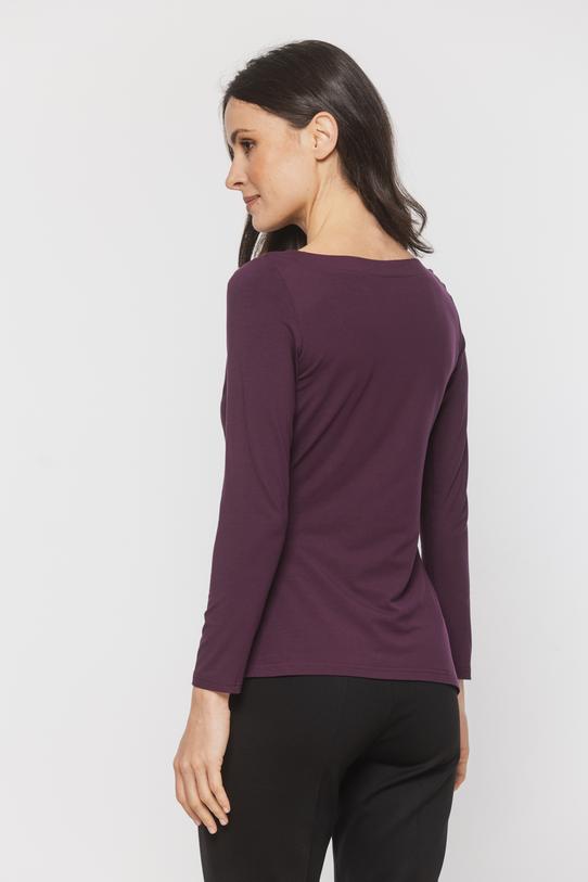 Asymetryczna śliwkowa bluzka z marszczeniem - 3