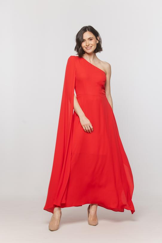 Asymetryczna sukienka ze zwiewnej czerwonej tkaniny - 2