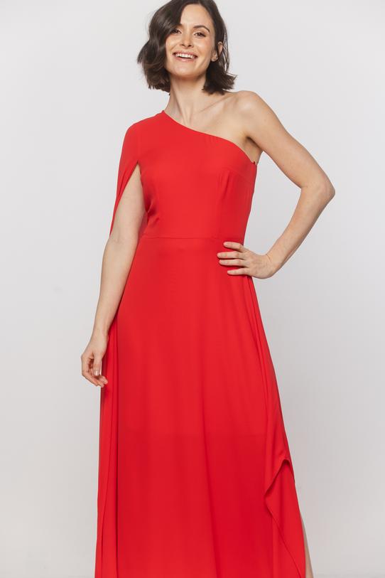 Asymetryczna sukienka ze zwiewnej czerwonej tkaniny - 3