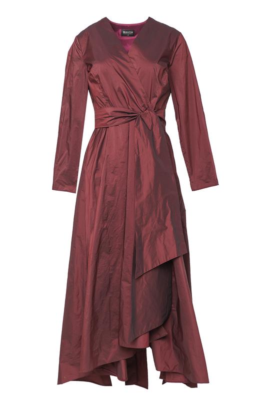 Asymetryczna wizytowa sukienka z opalizującej bordowej tafty - 1