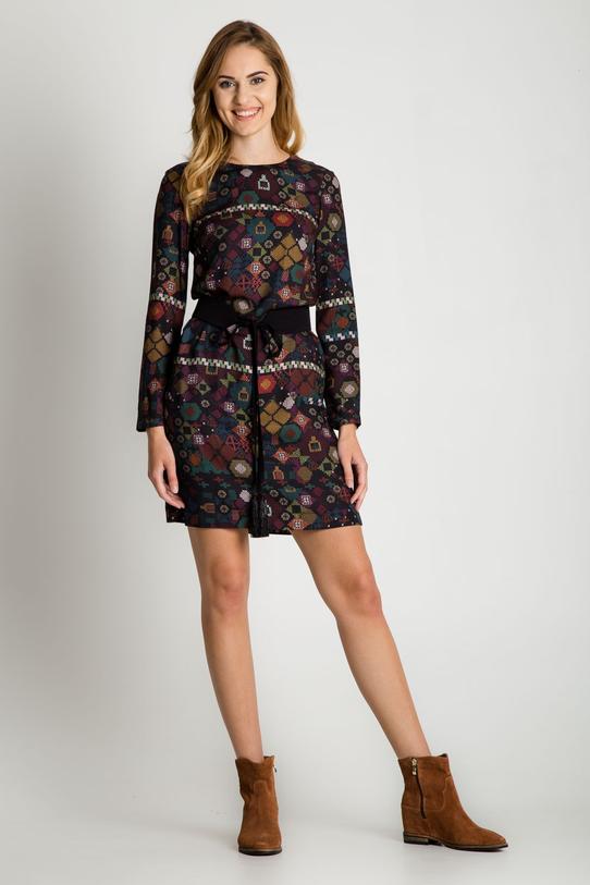 Wiskozowa sukienka w kwiaty z paskiem w talii - 1