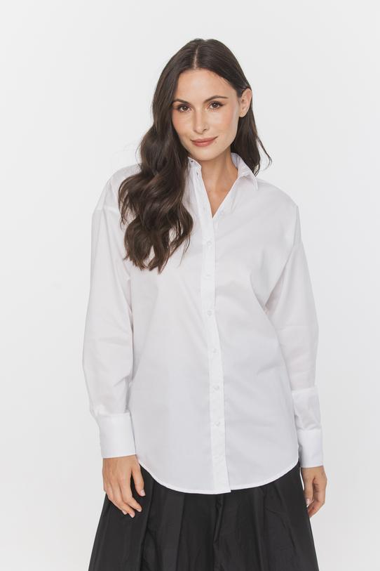 Wizualizacja Bawełniana biała koszula o prostym luźnym kroju