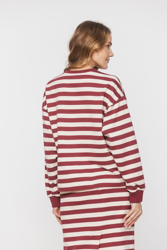Bawełniana bluza w beżowo-bordowe paski - 3