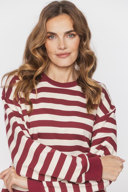 Bawełniana bluza w beżowo-bordowe paski - 4