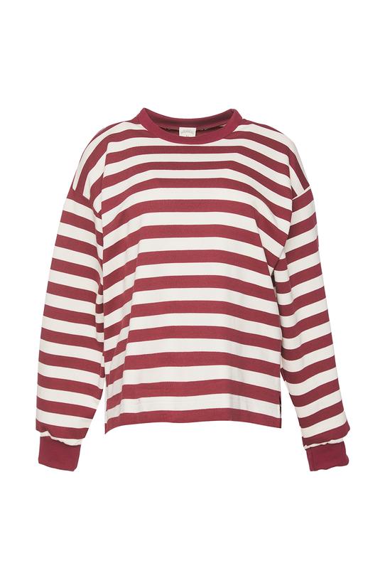 Bawełniana bluza w beżowo-bordowe paski - 1