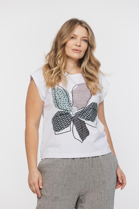 Bawełniana bluzka z nadrukiem abstrakcyjnego kwiatu - 2