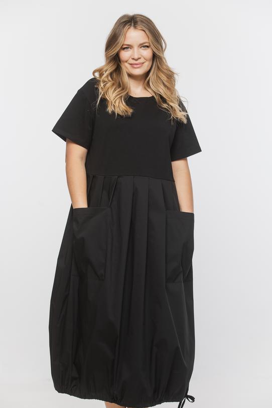 Bawełniana czarna sukienka midi z dzianinową górą - 2