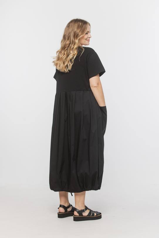 Bawełniana czarna sukienka midi z dzianinową górą - 3
