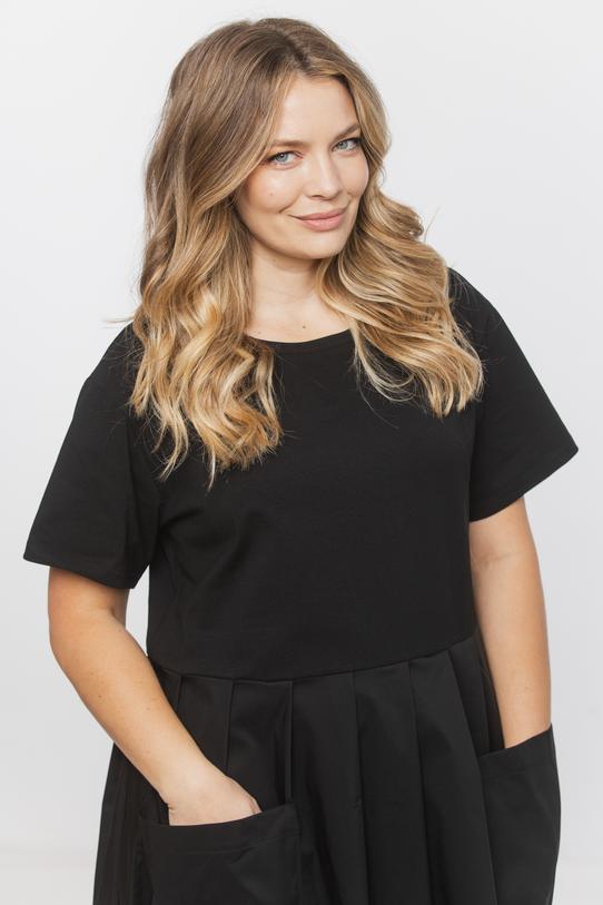 Bawełniana czarna sukienka midi z dzianinową górą - 4