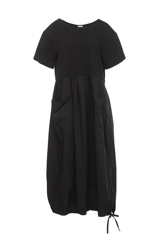 Bawełniana czarna sukienka midi z dzianinową górą - 1