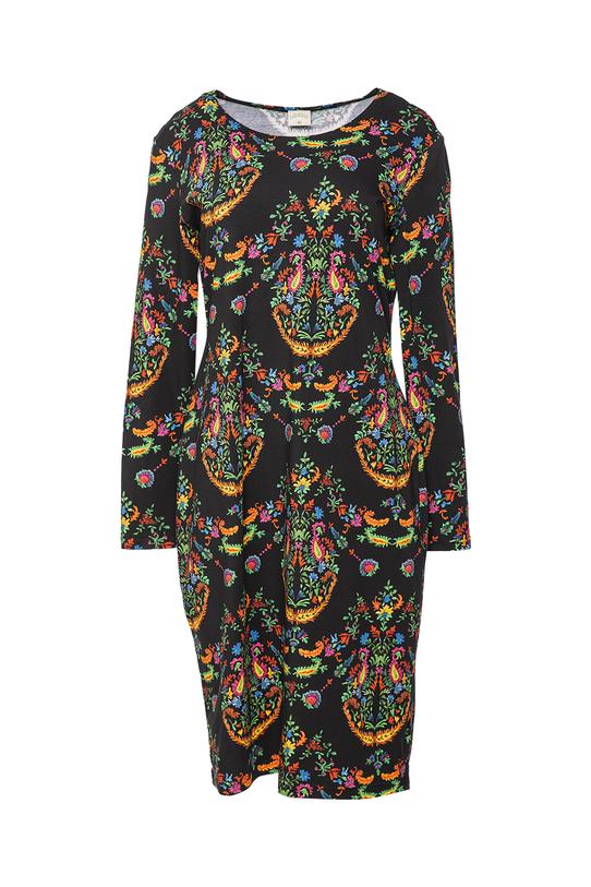 Bawełniana czarna sukienka z folkowym wzorem - 1