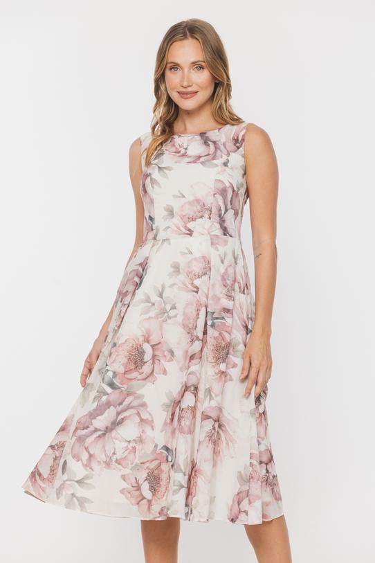 Bawełniana elegancka sukienka w pastelowe kwiaty - 1