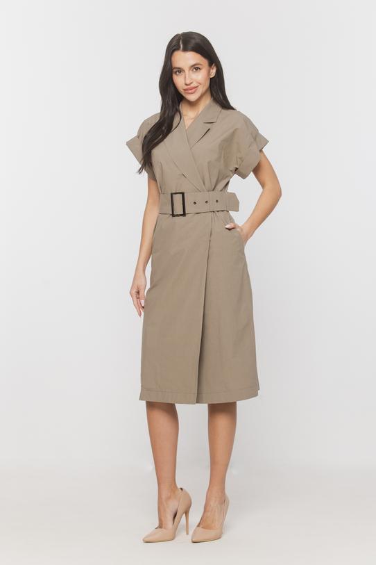 Wizualizacja Bawełniana letnia sukienka z paskiem w kolorze oliwki