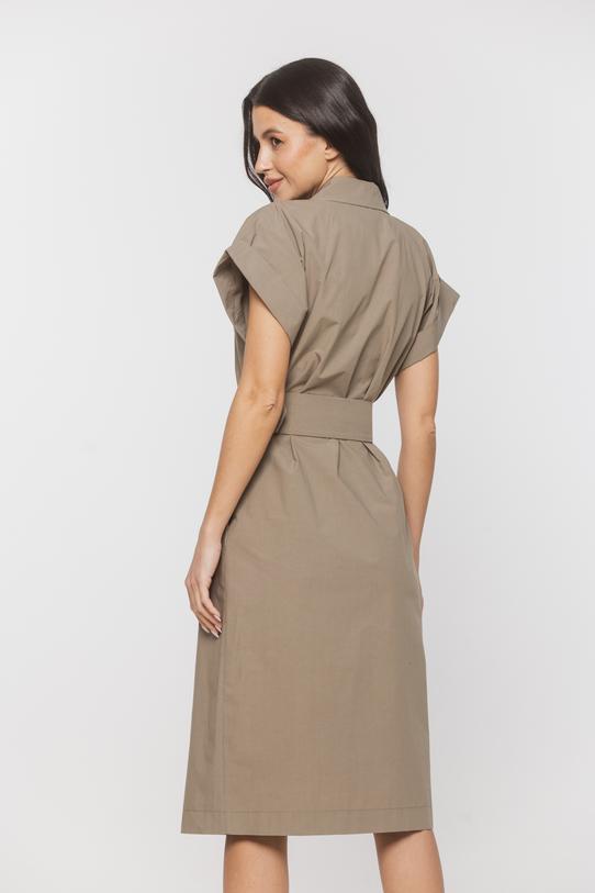 Bawełniana letnia sukienka z paskiem w kolorze oliwki - 3