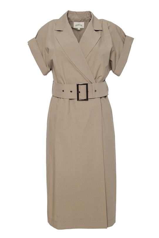 Bawełniana letnia sukienka z paskiem w kolorze oliwki - 1