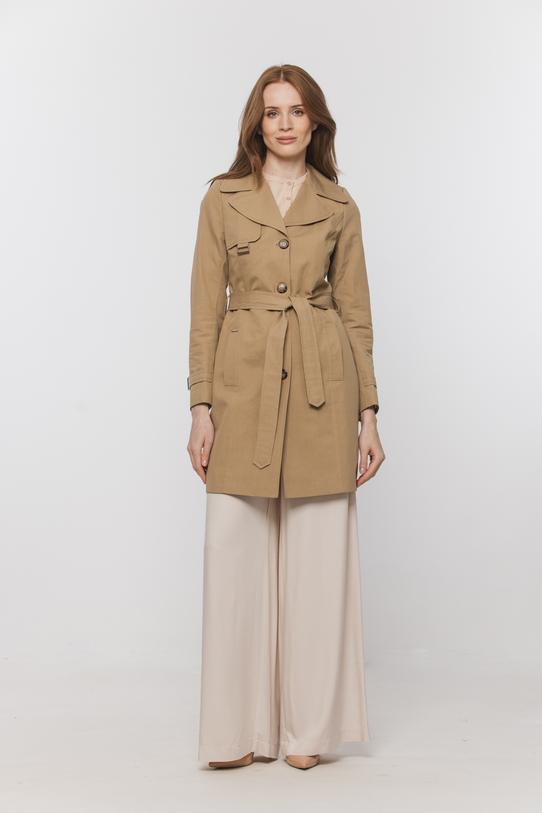 Wizualizacja Bawełniany beżowy płaszcz wiosenny przed kolano