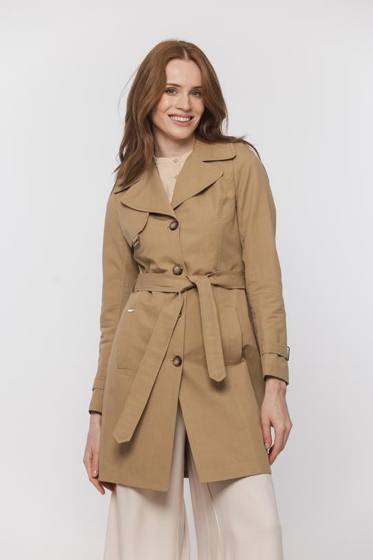 Bawełniany beżowy płaszcz wiosenny przed kolano - 2