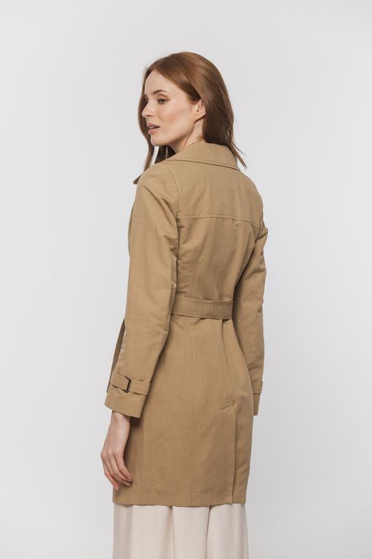 Bawełniany beżowy płaszcz wiosenny przed kolano - 3
