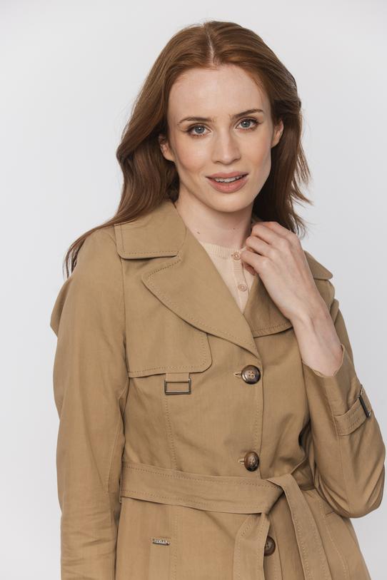 Bawełniany beżowy płaszcz wiosenny przed kolano - 4