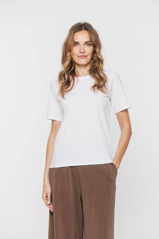 Bawełniany biały t-shirt z okrągłym dekoltem - 2