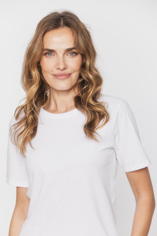 Bawełniany biały t-shirt z okrągłym dekoltem - 4