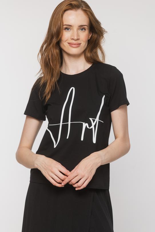 Bawełniany czarny t-shirt z krótkim rękawem - 2