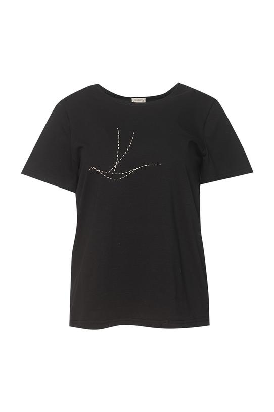 Cotton black t-shirt with minimalist embroidery - 1