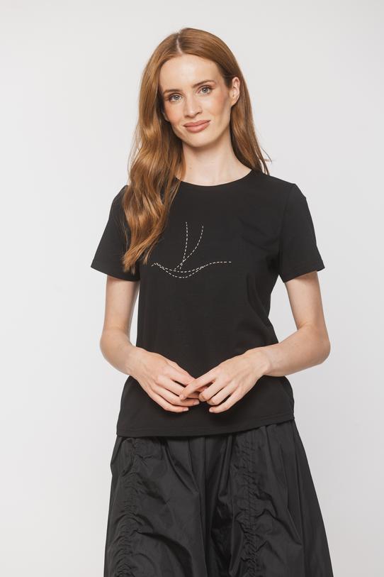 Cotton black t-shirt with minimalist embroidery - 3