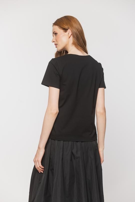 Cotton black t-shirt with minimalist embroidery - 4