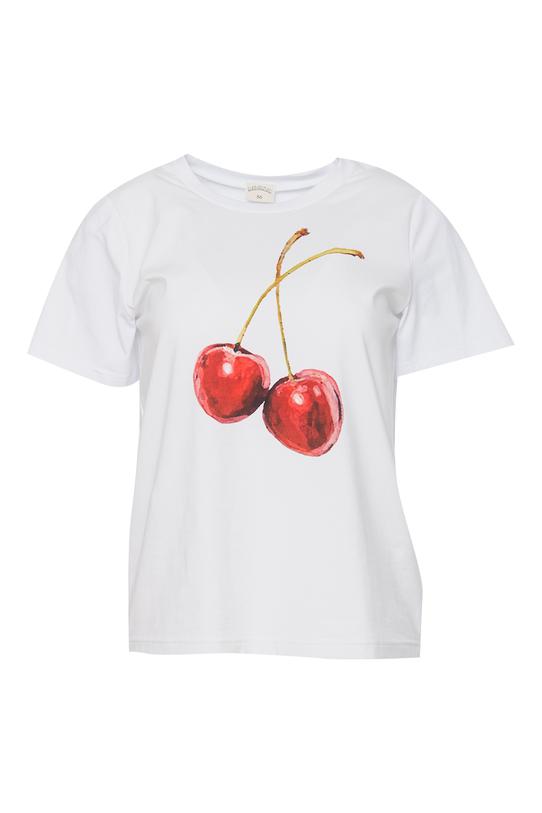 Bawełniany jasny t-shirt z nadrukiem wiśni - 1