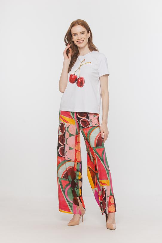 Wizualizacja Bawełniany jasny t-shirt z nadrukiem wiśni