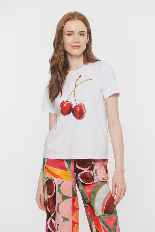 Bawełniany jasny t-shirt z nadrukiem wiśni - 2