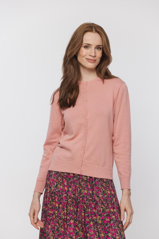 Bawełniany różowy sweterek o prostym fasonie - 2