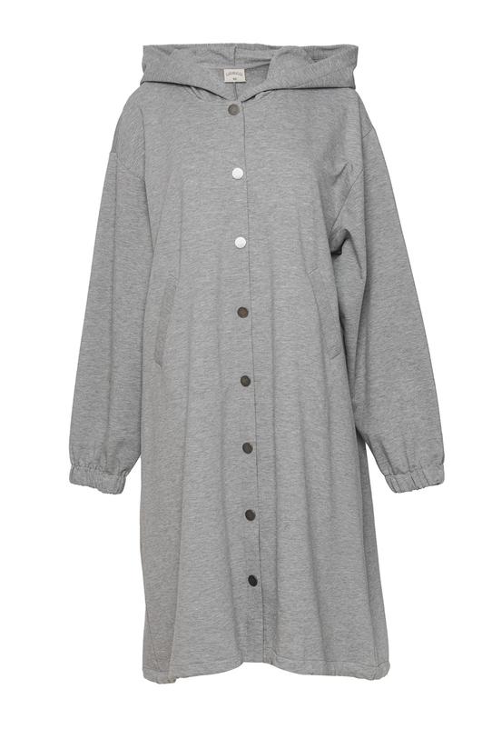 Bawełniany szary płaszcz kapturem i kieszeniami - 1