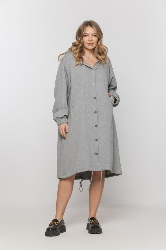 Wizualizacja Bawełniany szary płaszcz kapturem i kieszeniami