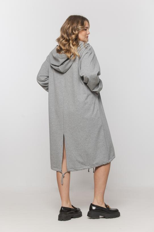 Bawełniany szary płaszcz kapturem i kieszeniami - 3