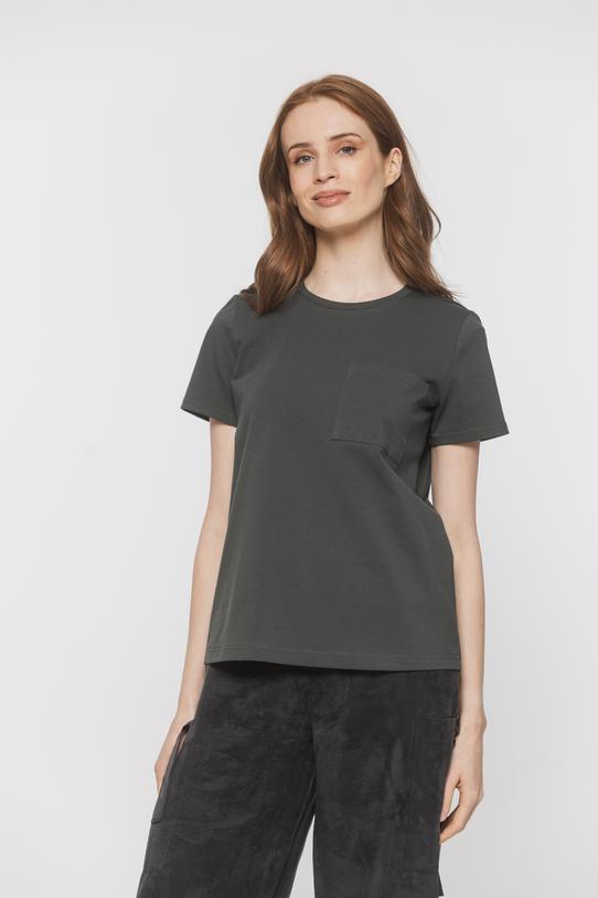 Bawełniany t-shirt khaki z kieszonką - 2