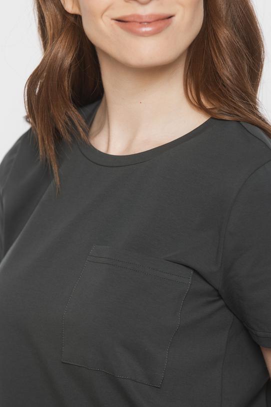 Bawełniany t-shirt khaki z kieszonką - 5