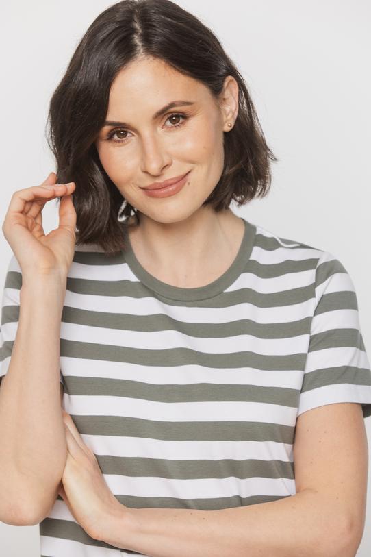 Bawełniany t-shirt w zielone paski - 3