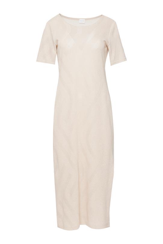 Beżowa ażurowa sukienka z krótkim rękawem - 1