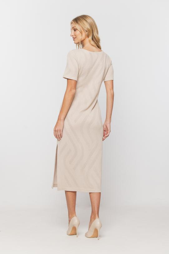 Beżowa ażurowa sukienka z krótkim rękawem - 3