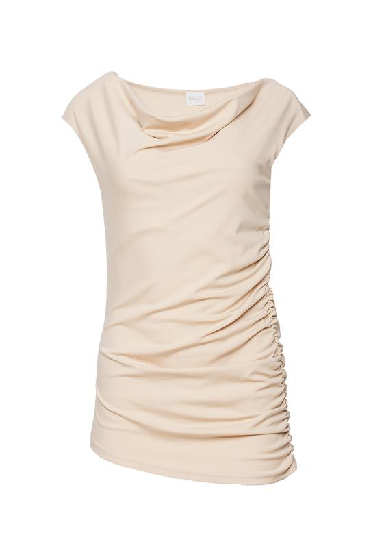 Beżowa bluzka z asymetrycznym drapowaniem - 1